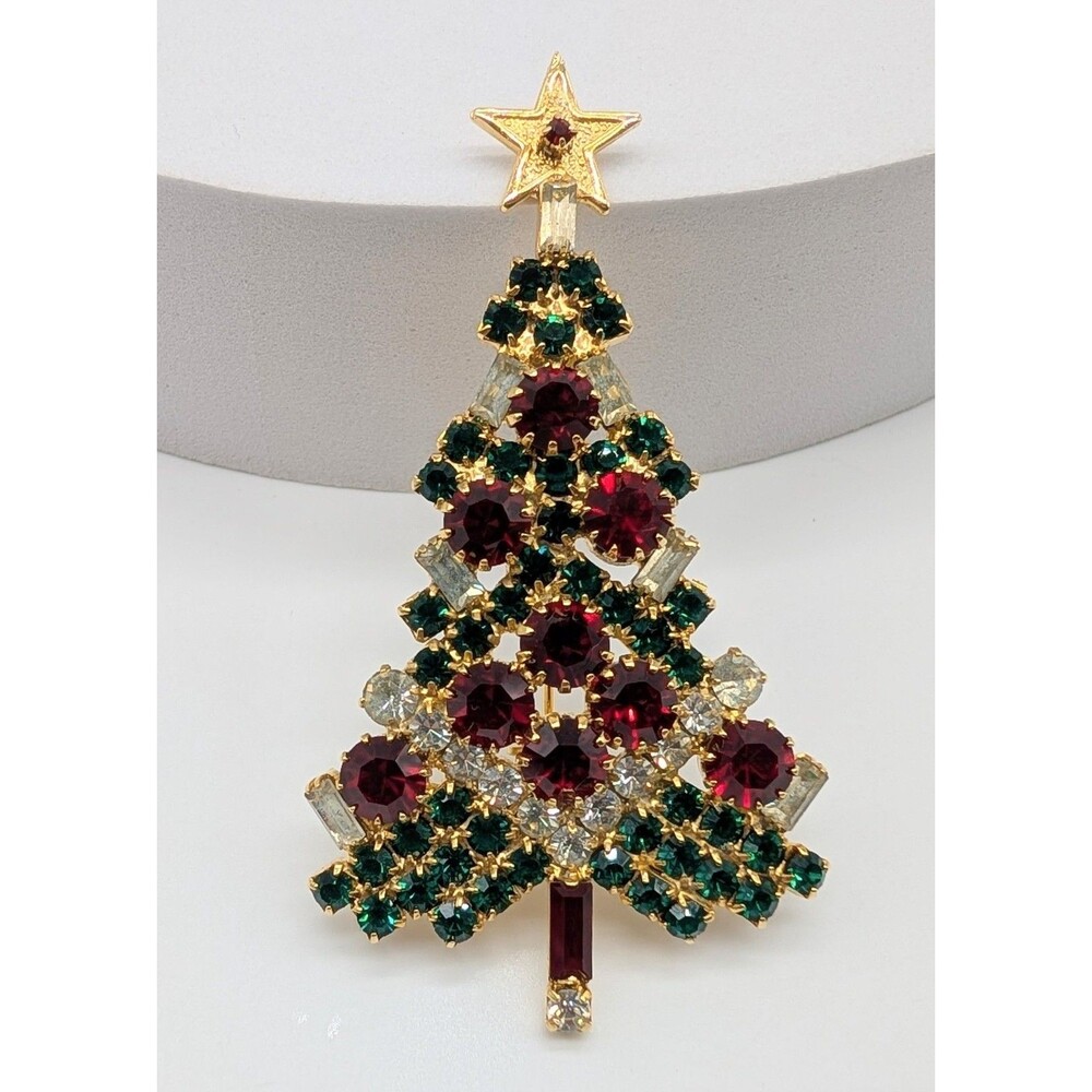 Vtg Rhinestone Christmas Tree Brooch Pin Weiss Eisenberg Ice ? Rare